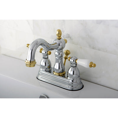 Elements of Design EB1604PL 4-Inch Centerset Bathroom Faucet with Plastic Pop-Up, Polished Chrome/Polished Brass