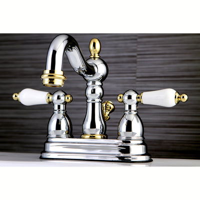 Elements of Design EB1604PL 4-Inch Centerset Bathroom Faucet with Plastic Pop-Up, Polished Chrome/Polished Brass