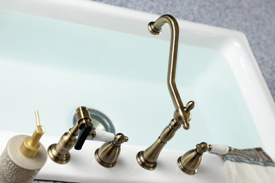 Elements of Design EB1793PLBS Widespread Kitchen Faucet with Brass Sprayer, Antique Brass