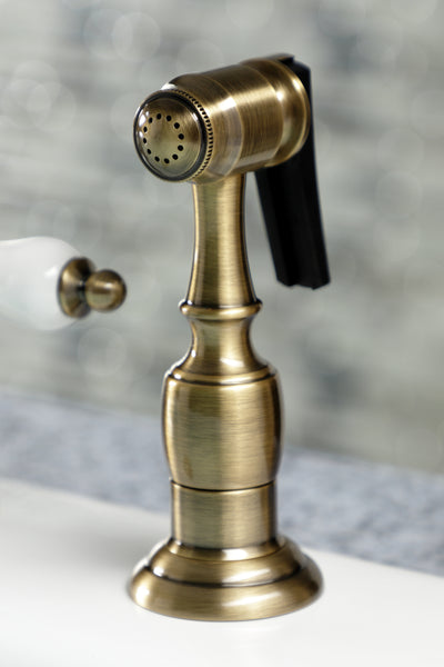 Elements of Design EB1793PLBS Widespread Kitchen Faucet with Brass Sprayer, Antique Brass