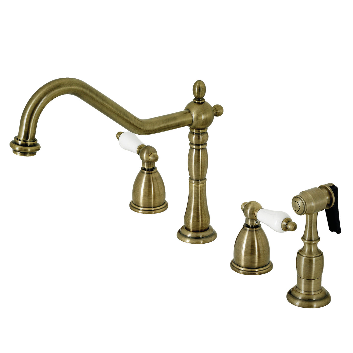 Elements of Design EB1793PLBS Widespread Kitchen Faucet with Brass Sprayer, Antique Brass