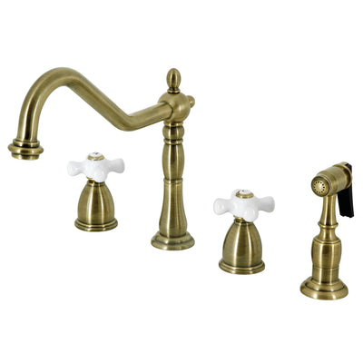 Elements of Design EB1793PXBS Widespread Kitchen Faucet with Brass Sprayer, Antique Brass