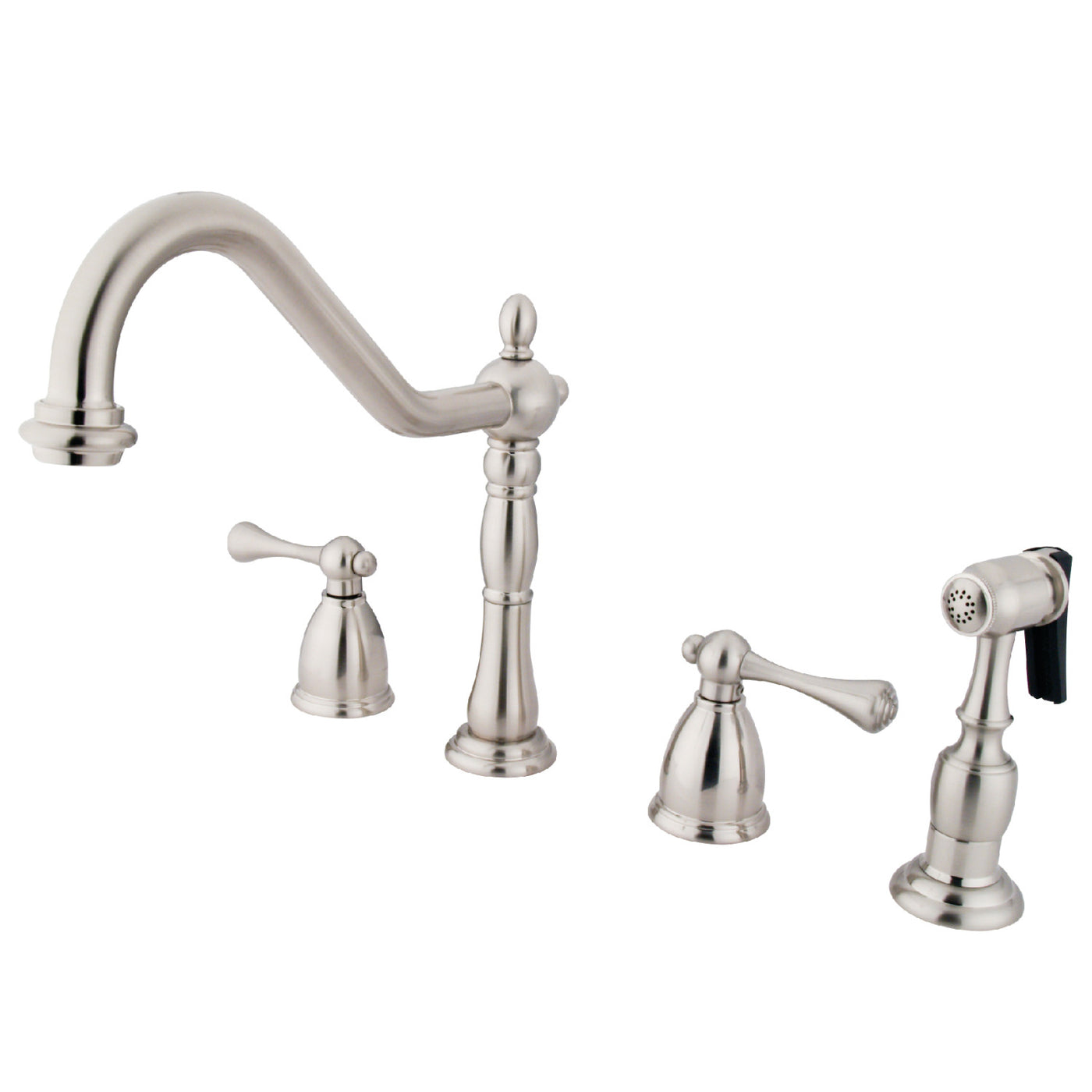 Elements of Design EB1798BLBS Widespread Kitchen Faucet with Brass Sprayer, Brushed Nickel