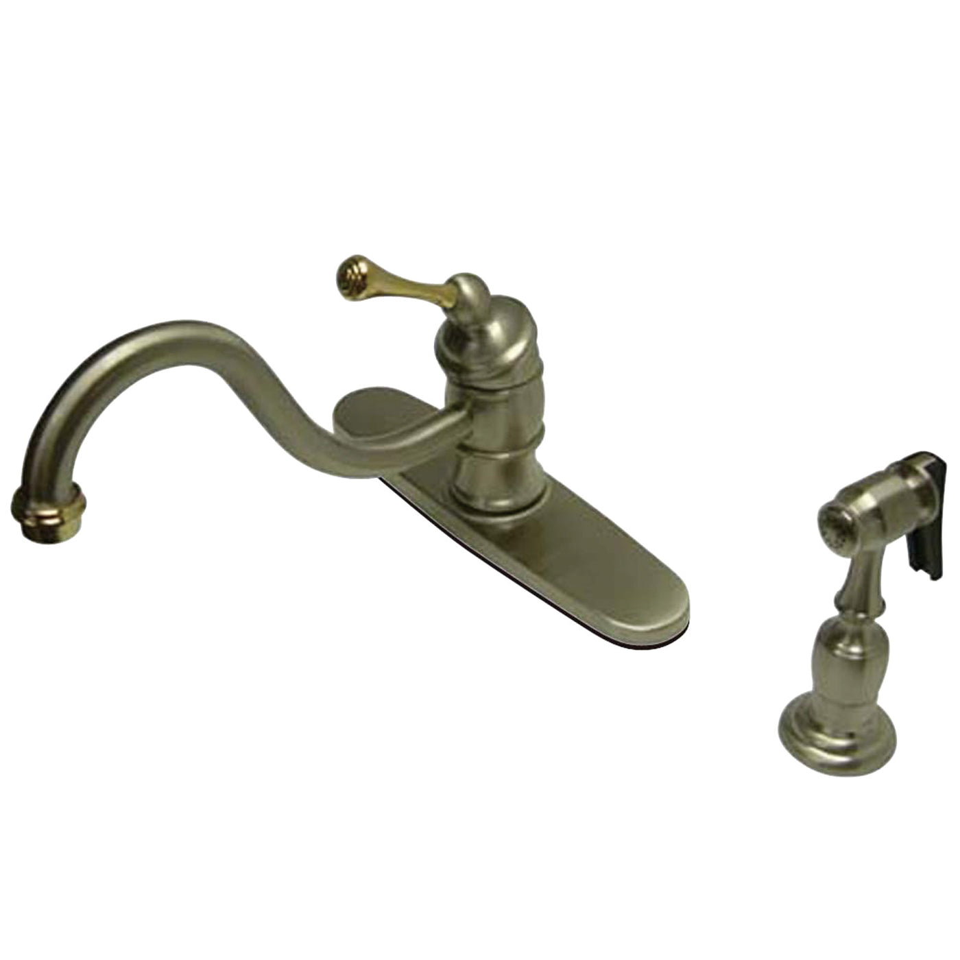 Elements of Design EB3579BLBS Single-Handle Kitchen Faucet with Brass Sprayer, Brushed Nickel/Polished Brass