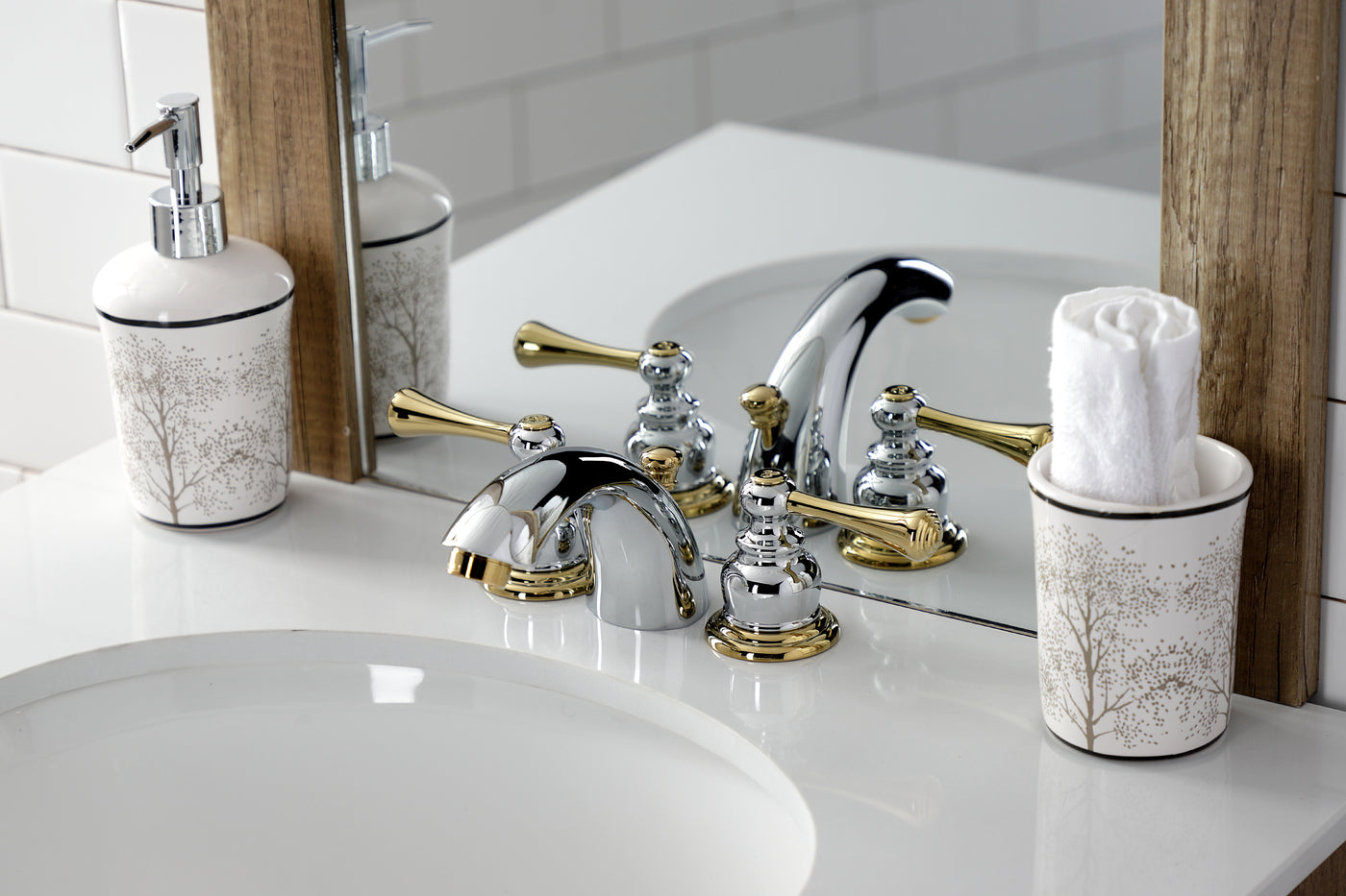 Elements of Design EB3944BL Mini-Widespread Bathroom Faucet, Polished Chrome/Polished Brass