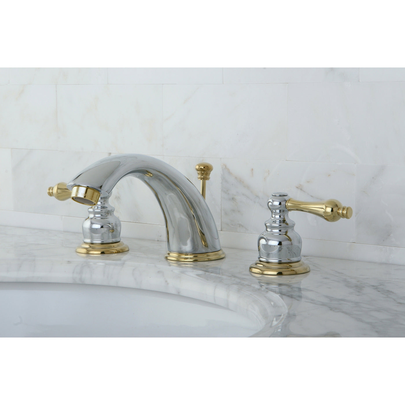 Elements of Design EB974AL Widespread Bathroom Faucet with Retail Pop-Up, Polished Chrome/Polished Brass