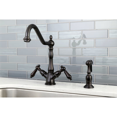 Elements of Design ES1235ALBS Deck Mount Kitchen Faucet with Brass Sprayer, Oil Rubbed Bronze