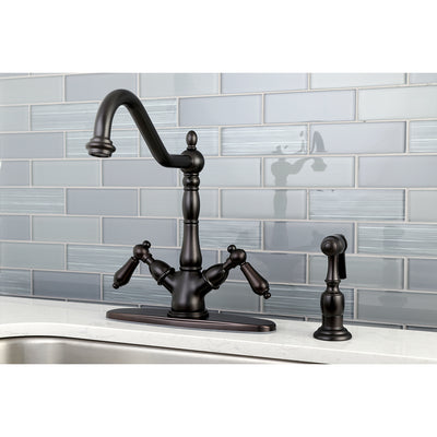 Elements of Design ES1235ALBS Deck Mount Kitchen Faucet with Brass Sprayer, Oil Rubbed Bronze