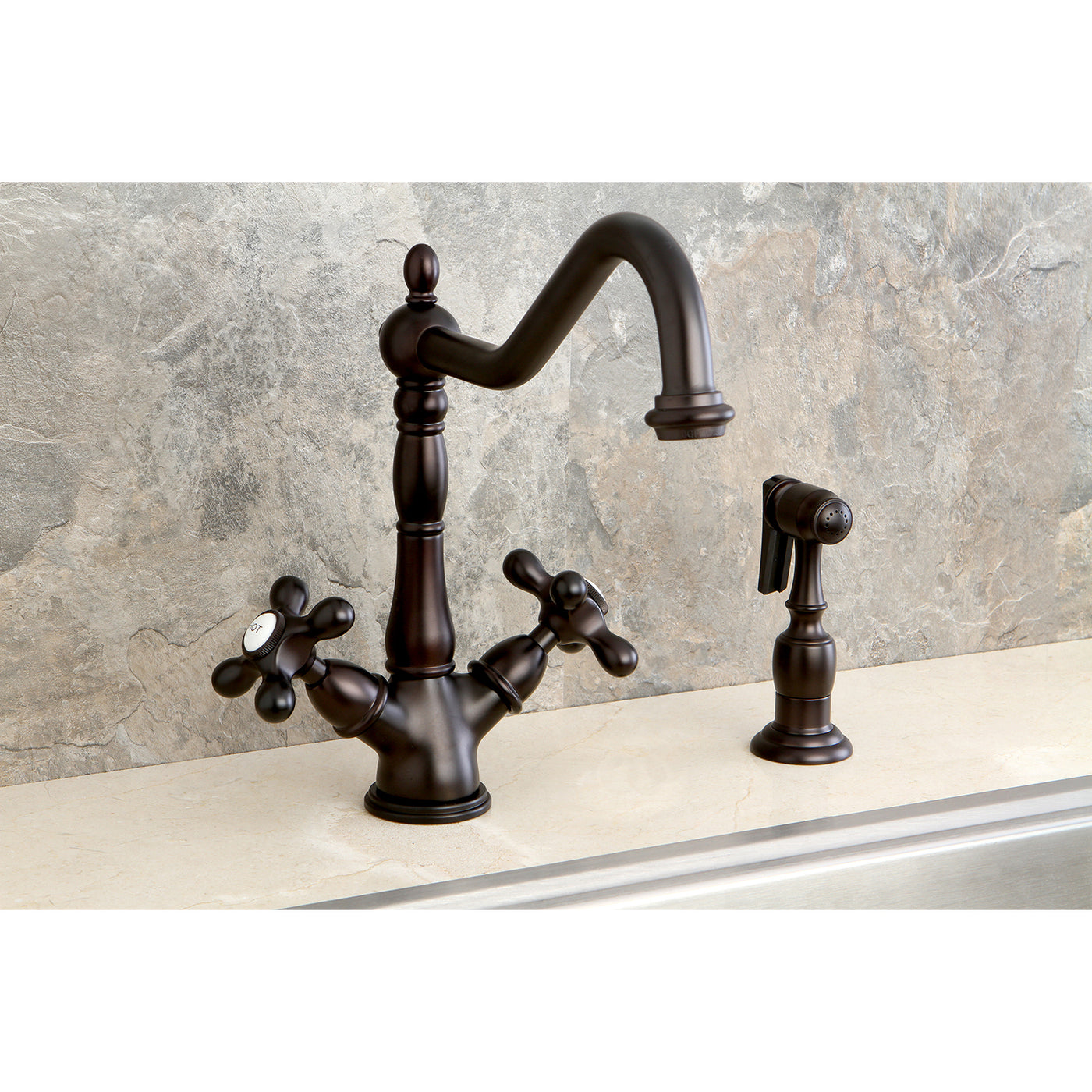 Elements of Design ES1235AXBS Deck Mount Kitchen Faucet with Brass Sprayer, Oil Rubbed Bronze