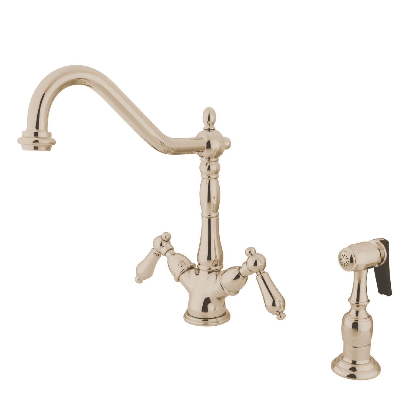 Elements of Design ES1236ALBS Deck Mount Kitchen Faucet with Brass Sprayer, Polished Nickel