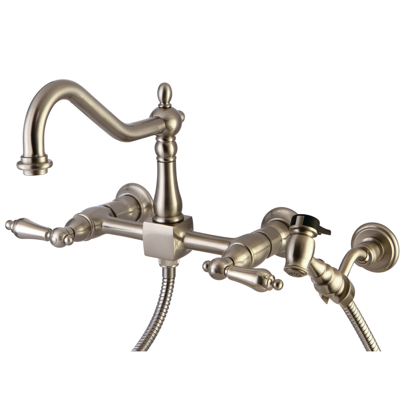 Elements of Design ES1248ALBS Wall Mount Bridge Kitchen Faucet with Brass Sprayer, Brushed Nickel