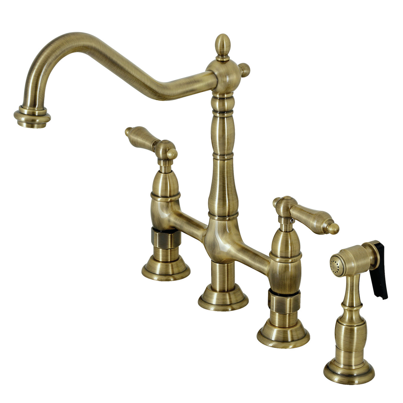 Elements of Design ES1273ALBS Bridge Kitchen Faucet with Brass Sprayer, Antique Brass