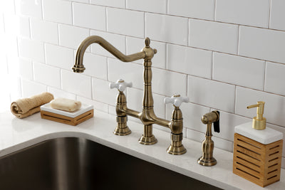 Elements of Design ES1273PXBS Bridge Kitchen Faucet with Brass Sprayer, Antique Brass