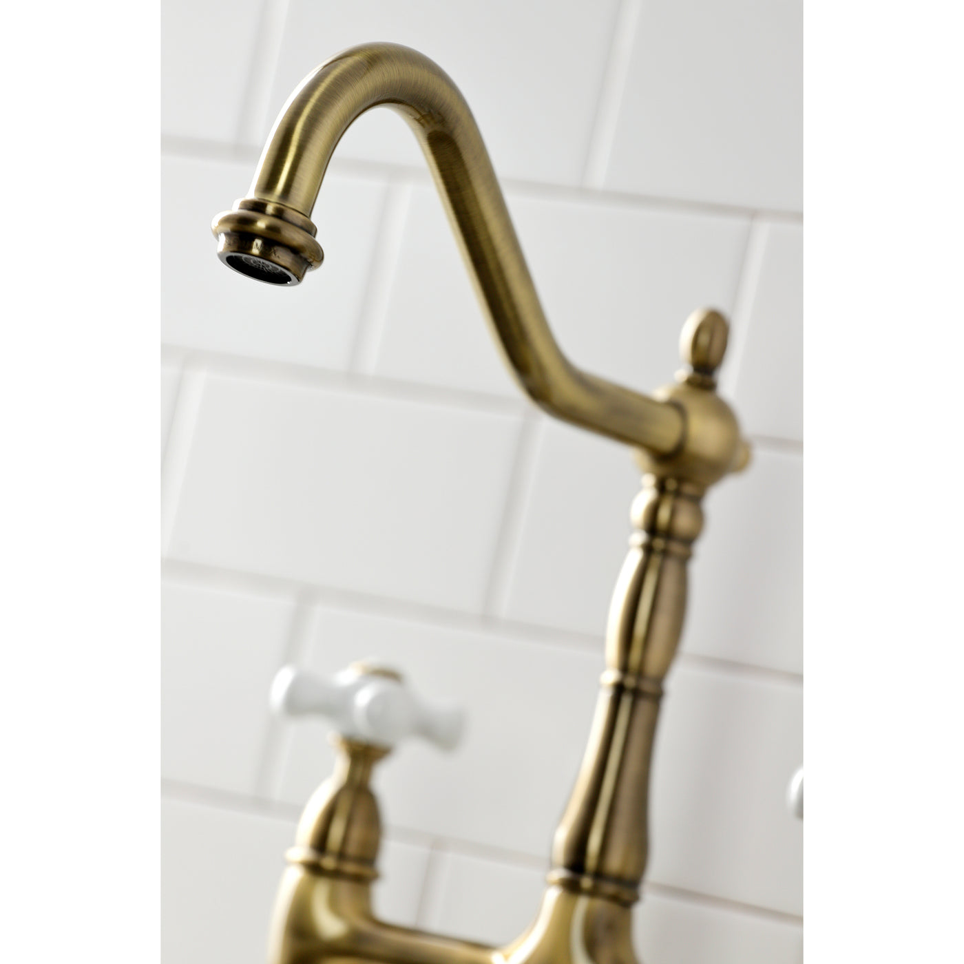 Elements of Design ES1273PXBS Bridge Kitchen Faucet with Brass Sprayer, Antique Brass