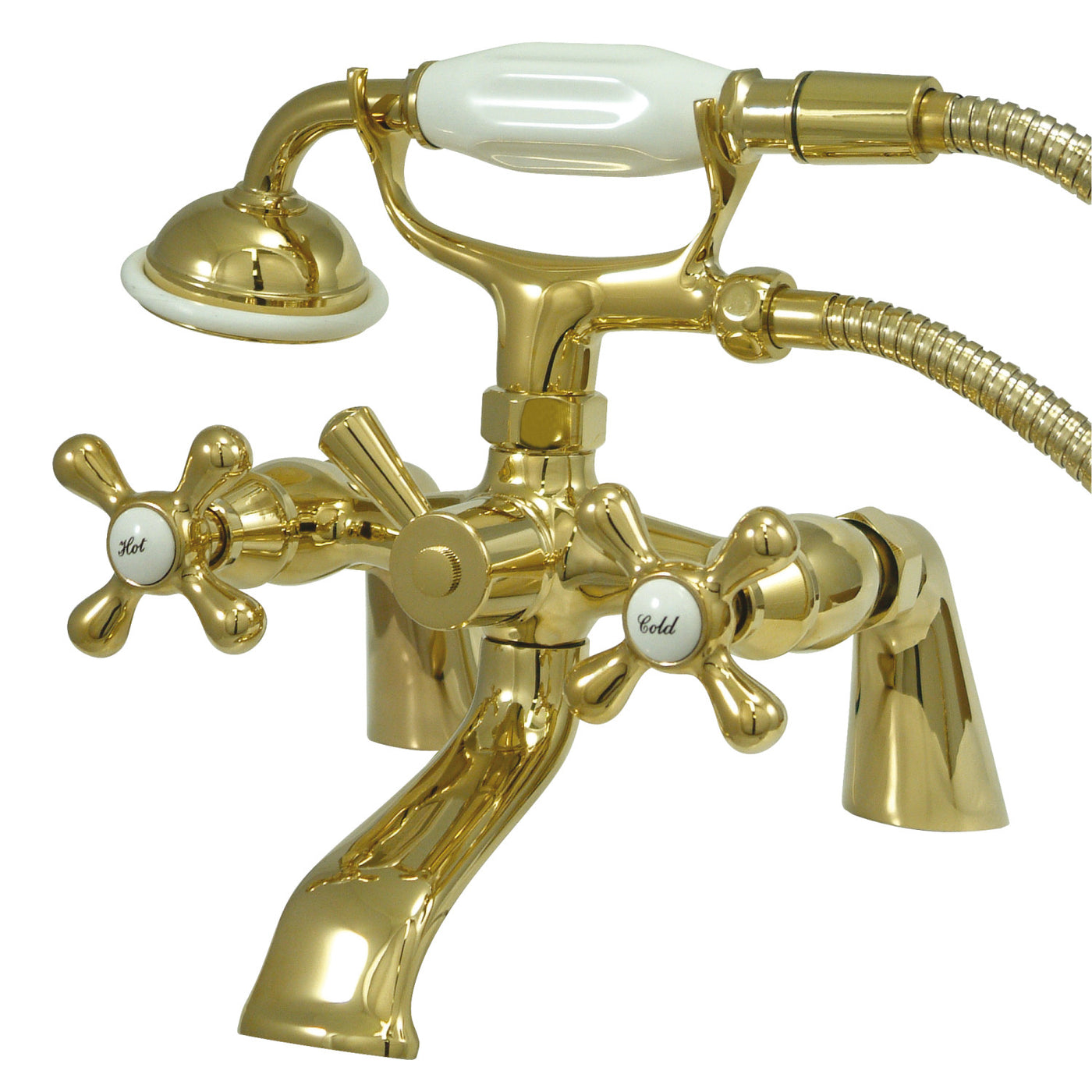 Elements of Design ES2672X Deck Mount Clawfoot Tub Faucet with Hand Shower, Polished Brass