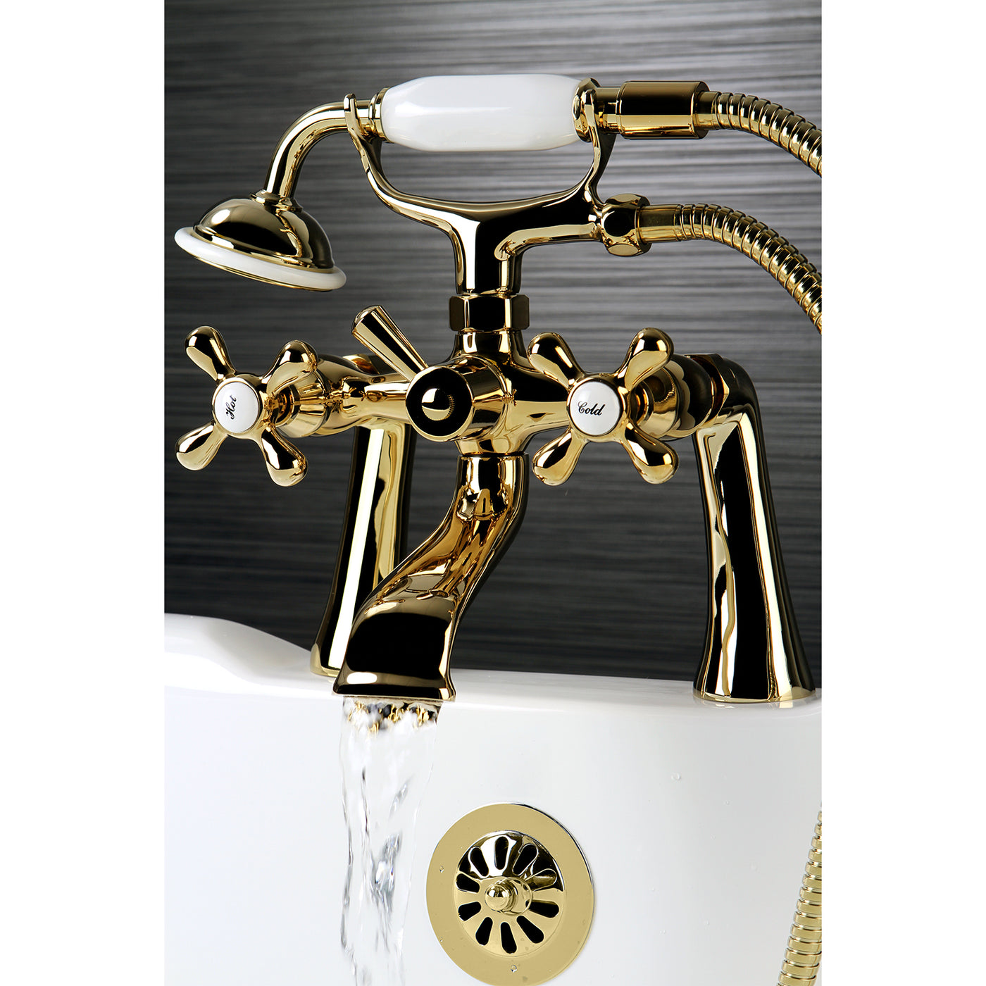 Elements of Design ES2682X Deck Mount Clawfoot Tub Faucet with Hand Shower, Polished Brass