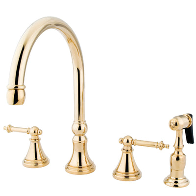 Elements of Design ES2792TLBS Widespread Kitchen Faucet with Brass Sprayer, Polished Brass