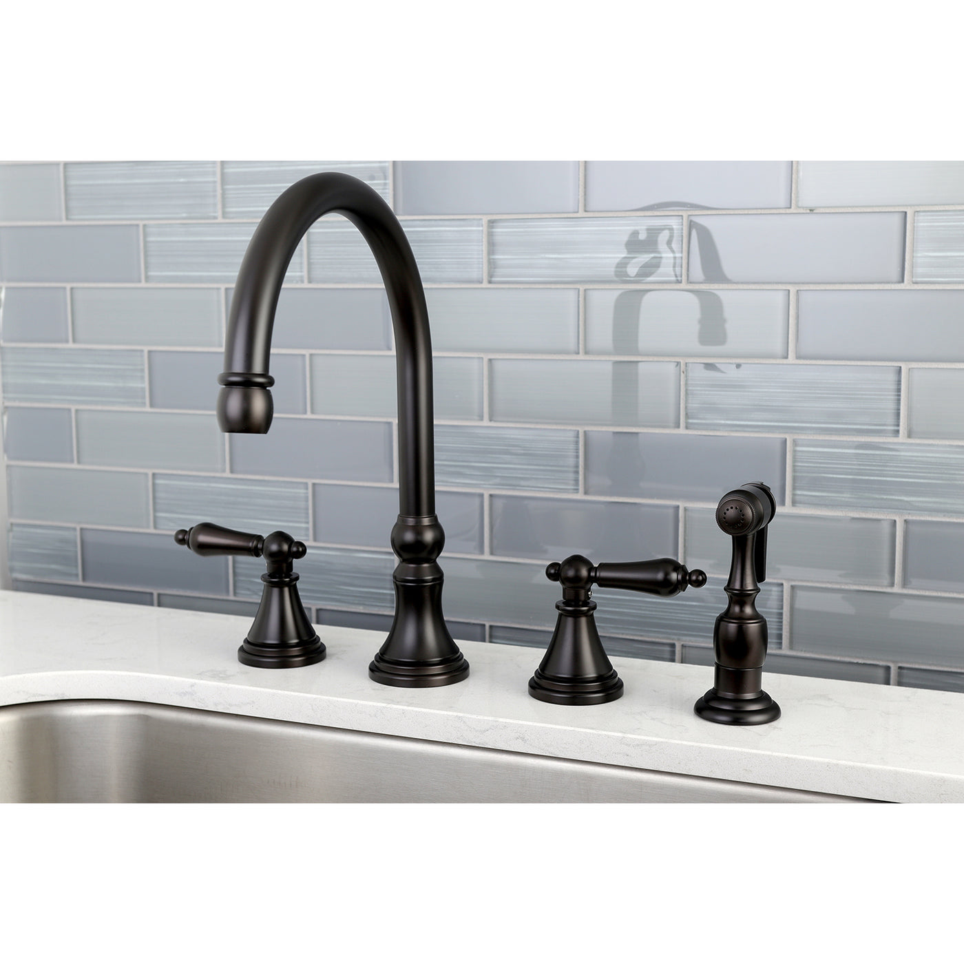 Elements of Design ES2795ALBS Widespread Kitchen Faucet with Brass Sprayer, Oil Rubbed Bronze