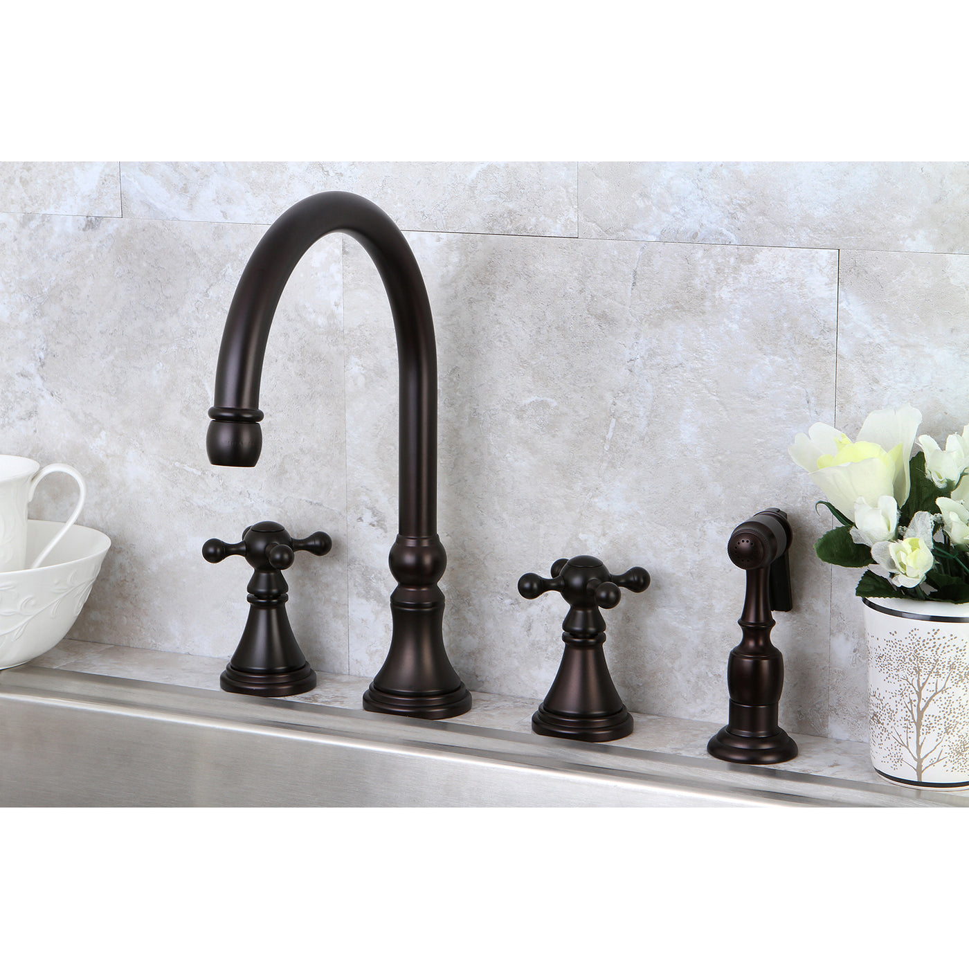 Elements of Design ES2795KXBS Widespread Kitchen Faucet with Brass Sprayer, Oil Rubbed Bronze