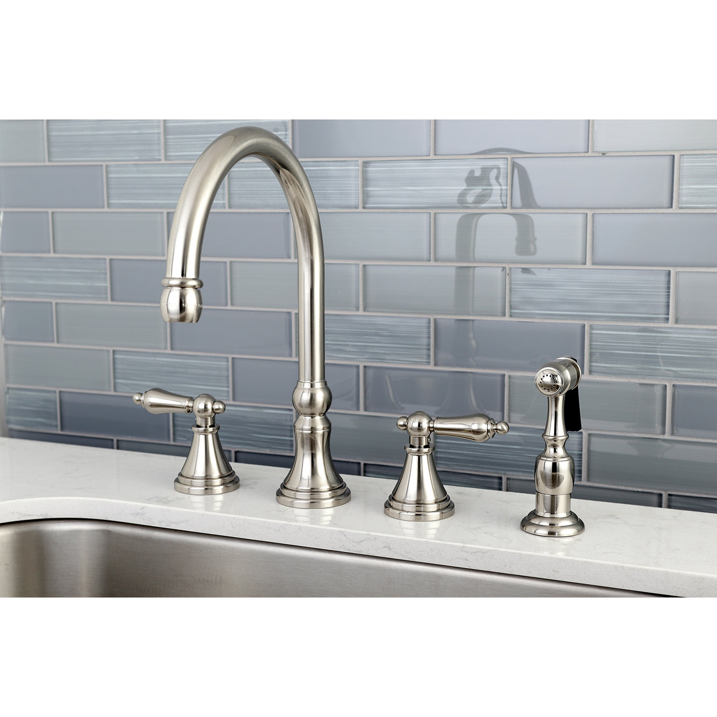 Elements of Design ES2798ALBS Widespread Kitchen Faucet with Brass Sprayer, Brushed Nickel