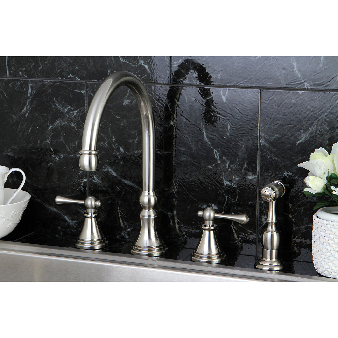 Elements of Design ES2798BLBS Widespread Kitchen Faucet with Brass Sprayer, Brushed Nickel