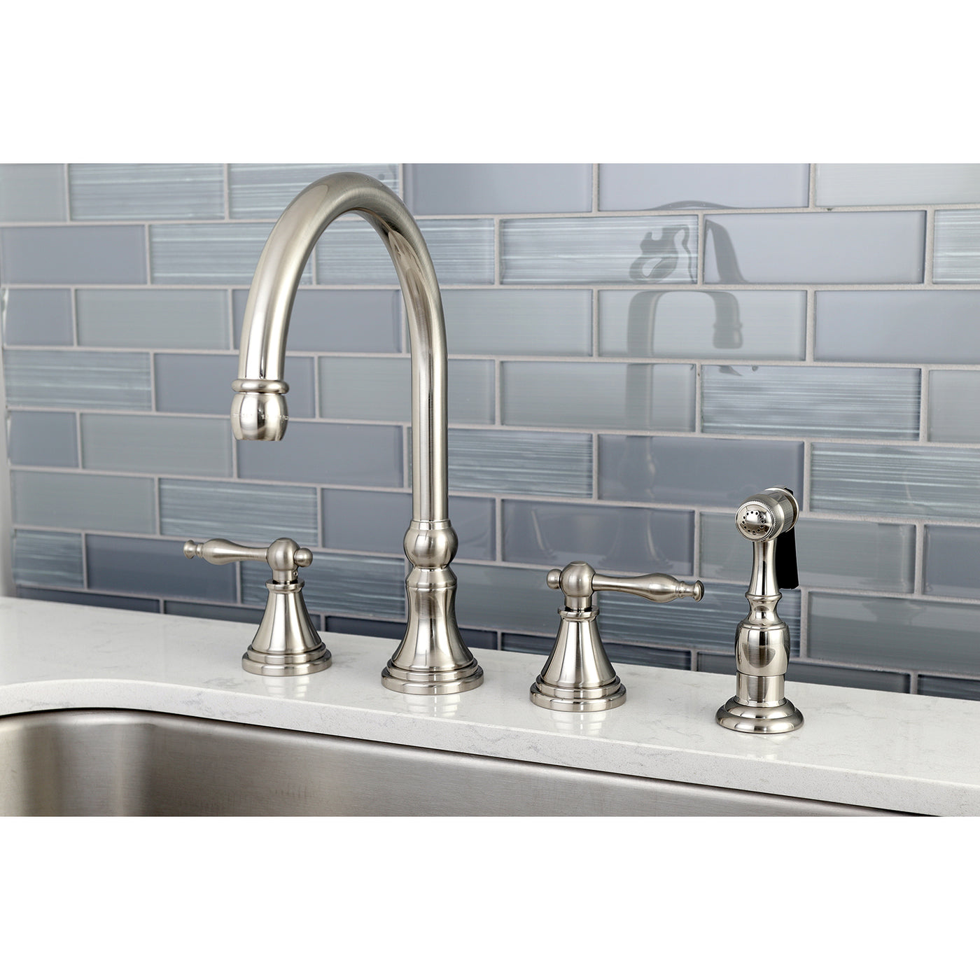 Elements of Design ES2798NLBS Widespread Kitchen Faucet with Brass Sprayer, Brushed Nickel