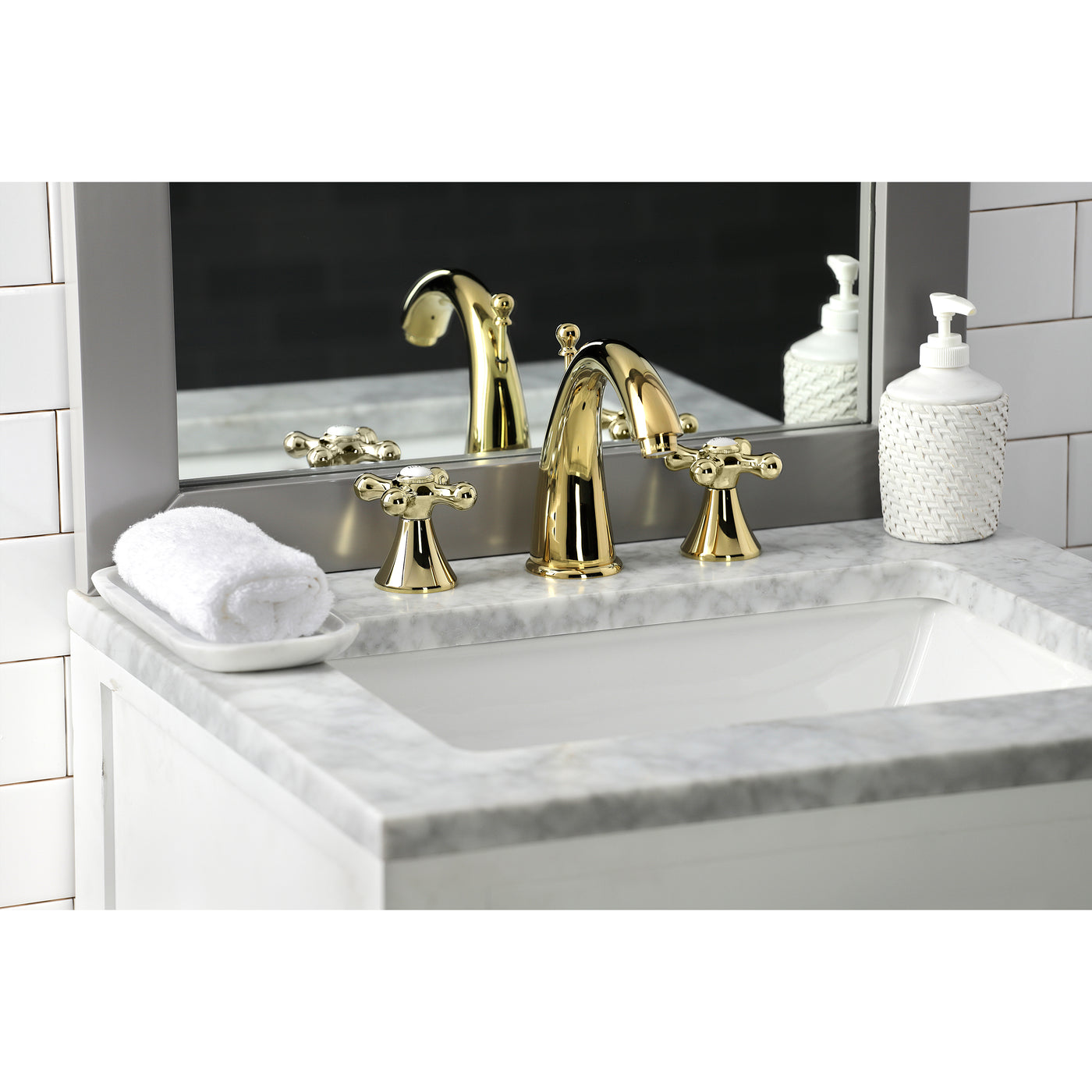 Elements of Design ES2972AX Widespread Bathroom Faucet with Brass Pop-Up, Polished Brass