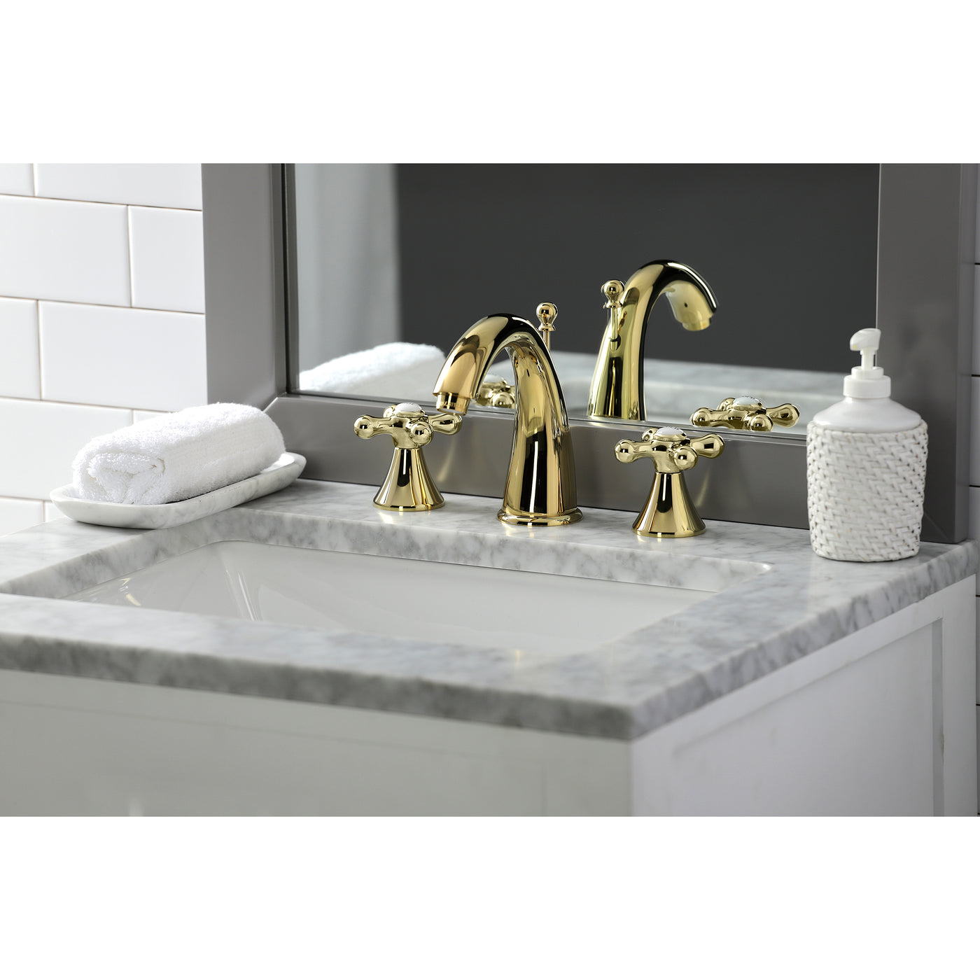 Elements of Design ES2972AX Widespread Bathroom Faucet with Brass Pop-Up, Polished Brass