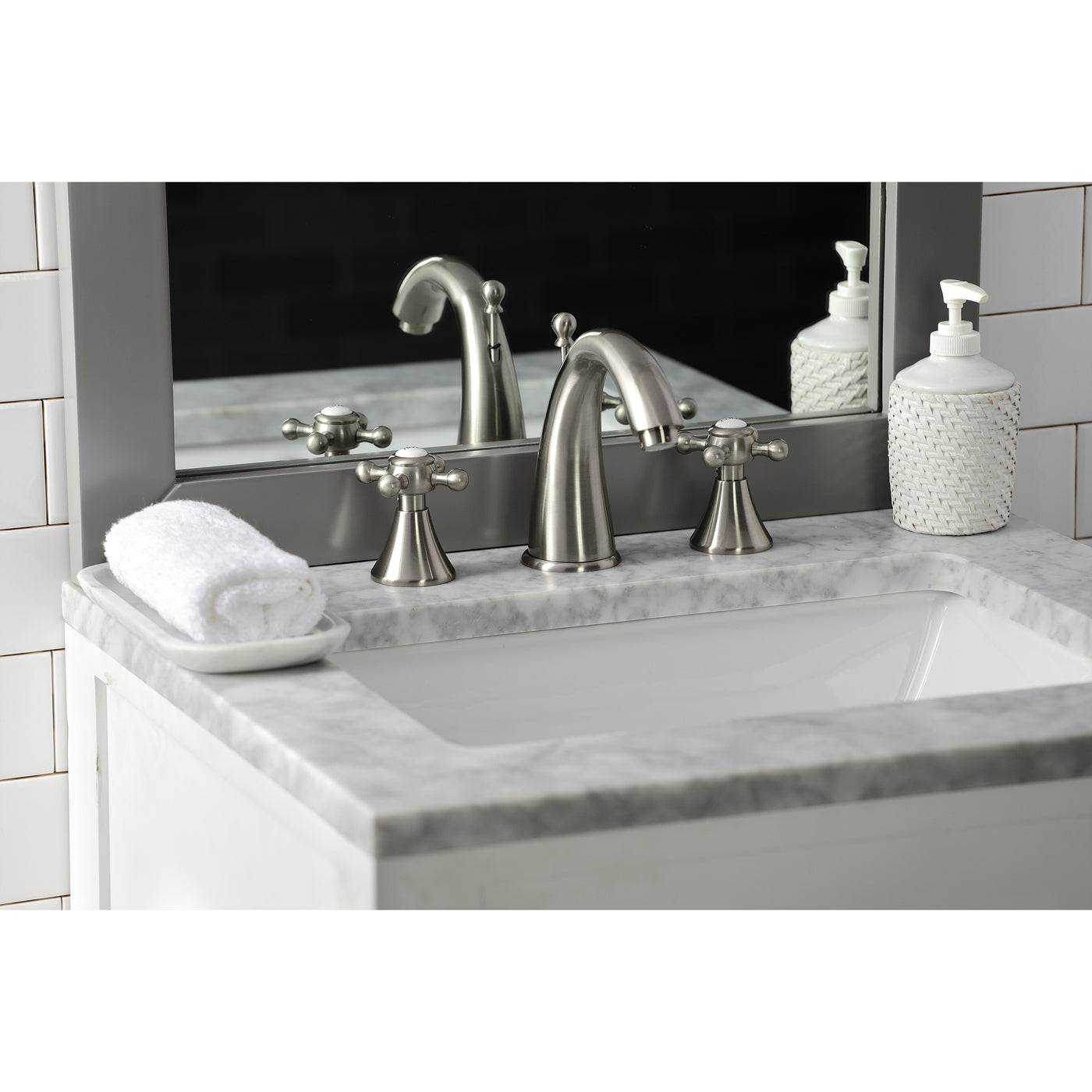 Elements of Design ES2978BX Widespread Bathroom Faucet with Brass Pop-Up, Brushed Nickel