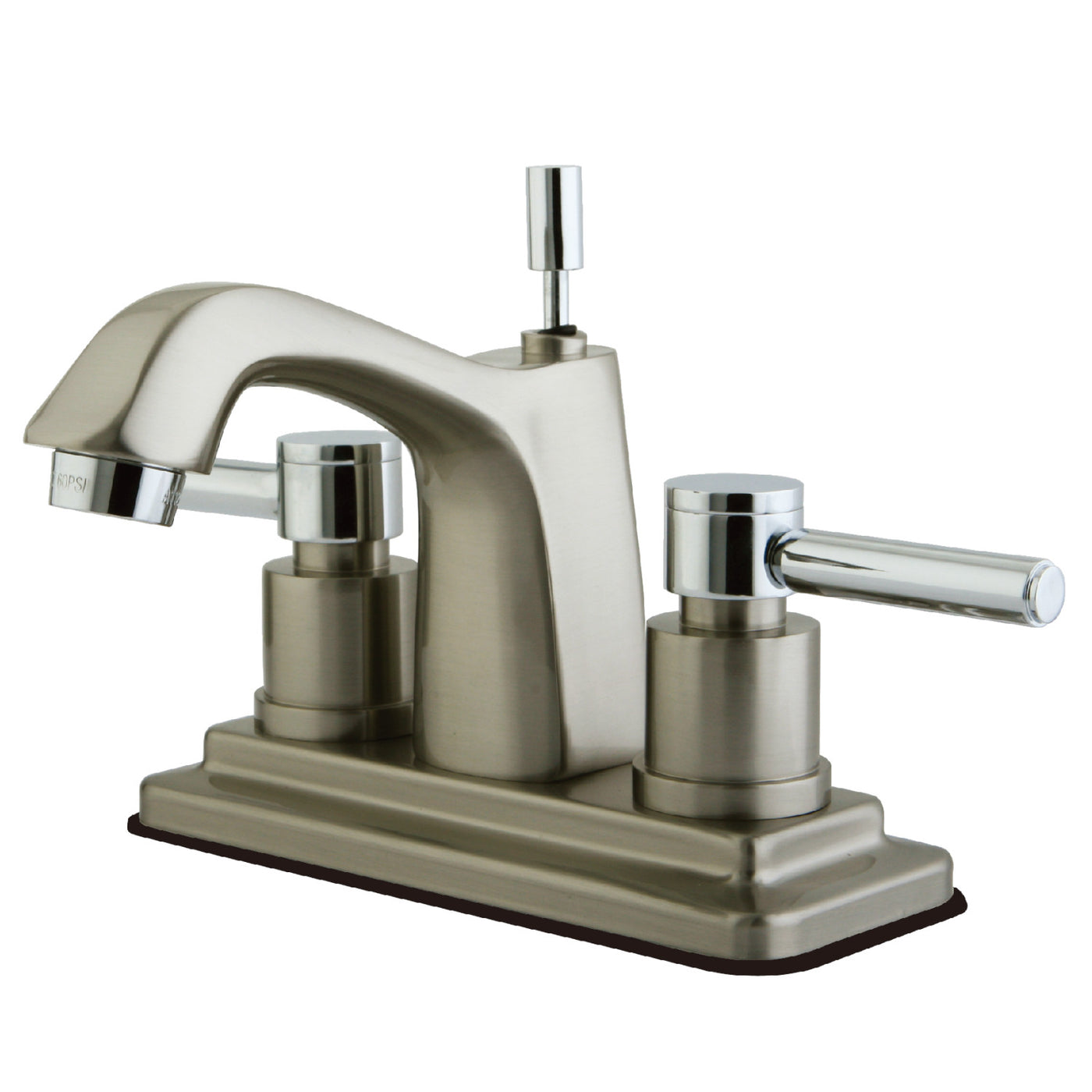 Elements of Design ES8647DL 4-Inch Centerset Bathroom Faucet with Brass Pop-Up, Brushed Nickel/Polished Chrome