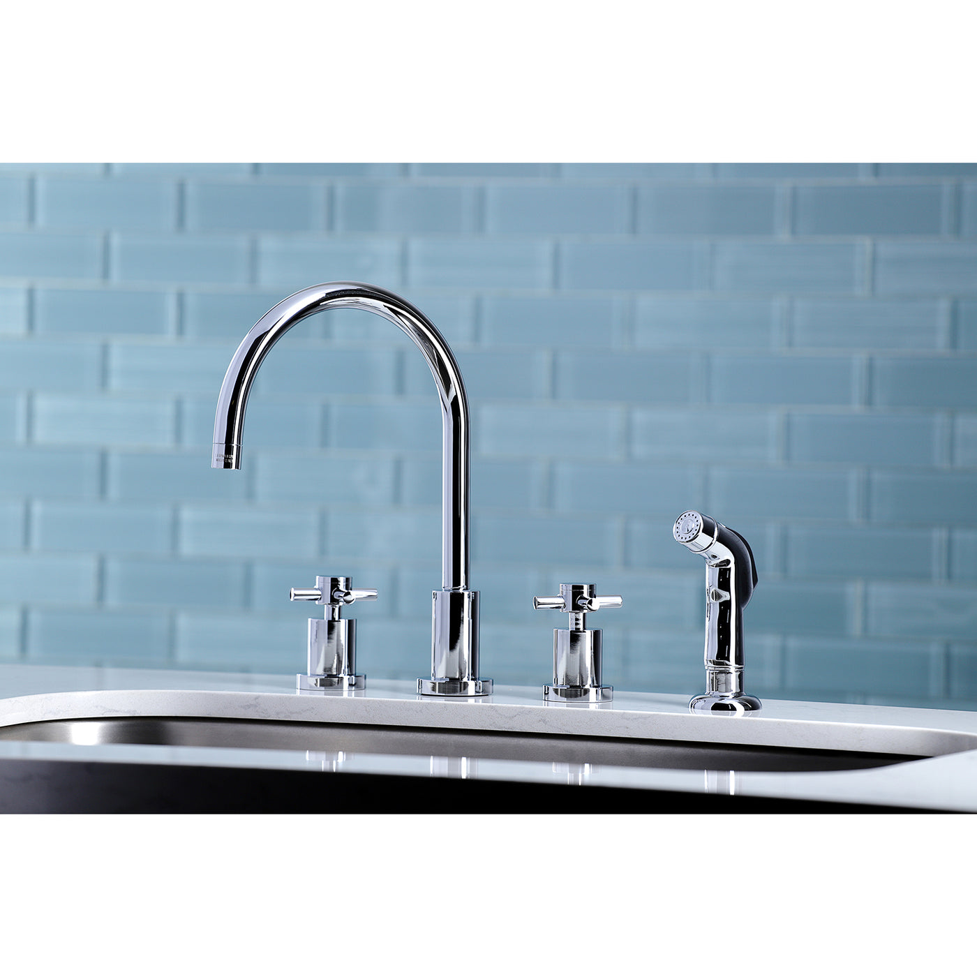 Elements of Design ES8721DX Widespread Kitchen Faucet with Plastic Sprayer, Polished Chrome