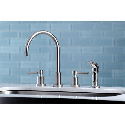 Elements of Design ES8728DL Widespread Kitchen Faucet with Plastic Sprayer, Brushed Nickel