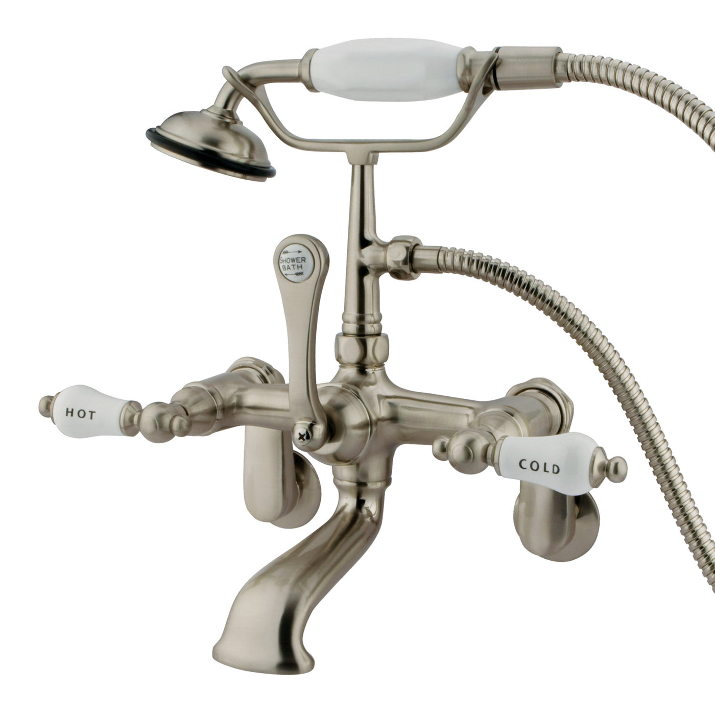 Elements of Design DT0518CL Wall Mount Clawfoot Tub Faucet with Hand Shower, Brushed Nickel