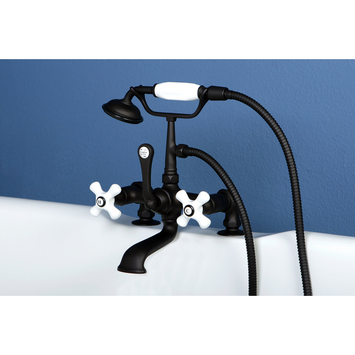 Elements of Design DT2035PX 7-Inch Deck Mount Clawfoot Tub Faucet with Hand Shower, Oil Rubbed Bronze