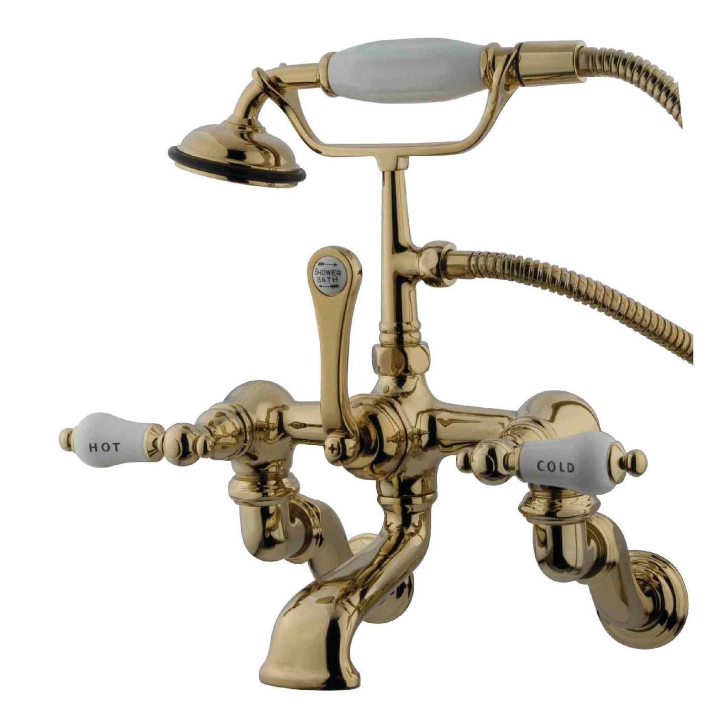 Elements of Design DT4572CL Wall Mount Clawfoot Tub Faucet with Hand Shower, Polished Brass