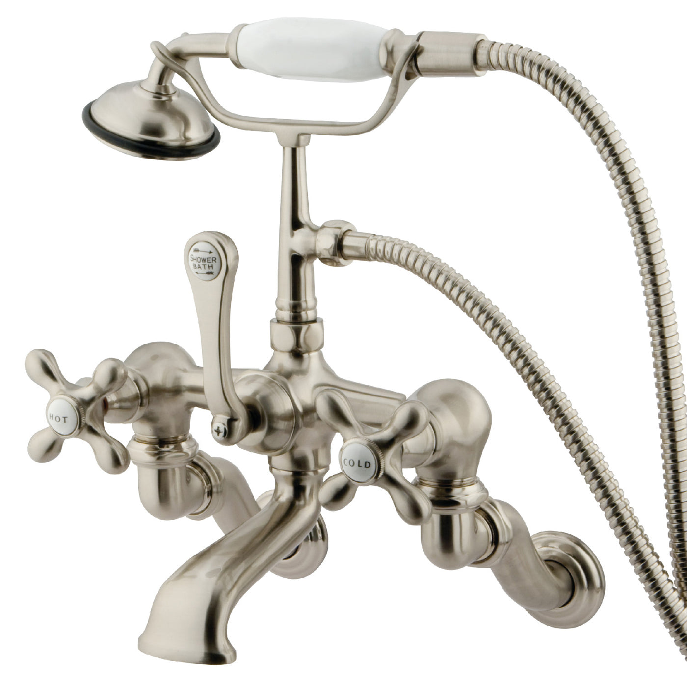 Elements of Design DT4578AX Wall Mount Clawfoot Tub Faucet with Hand Shower, Brushed Nickel